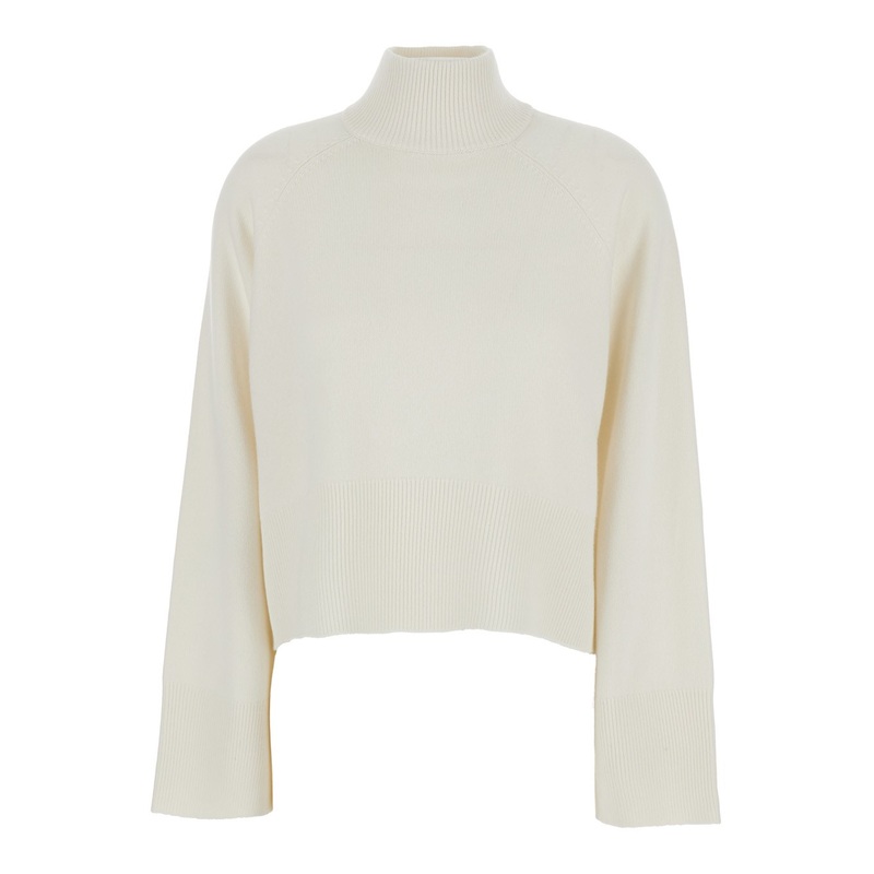 White Sweater with High Neck and Monil Detail on the Rear in Cashmere Woman