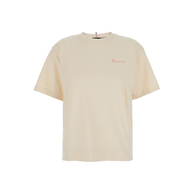 White T-Shirt with Logo Printed on the Front and Logo Patch on the Sleeve in Cotton Man