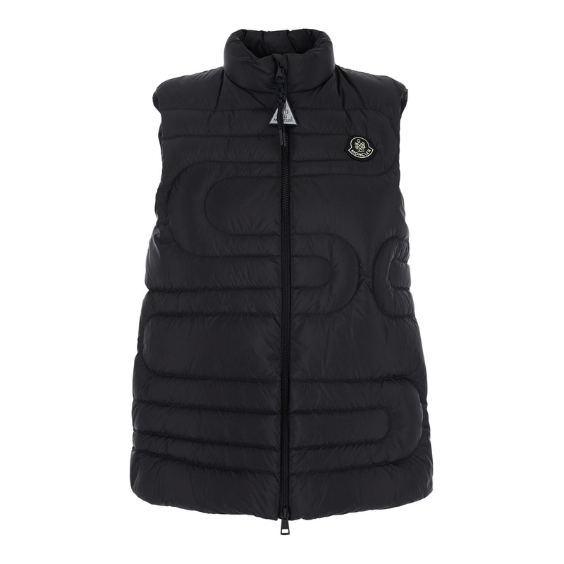 ‘Xihu’ Black Sleeveless Down Jacket with Logo Patch on the Front in Tech Fabric Woman