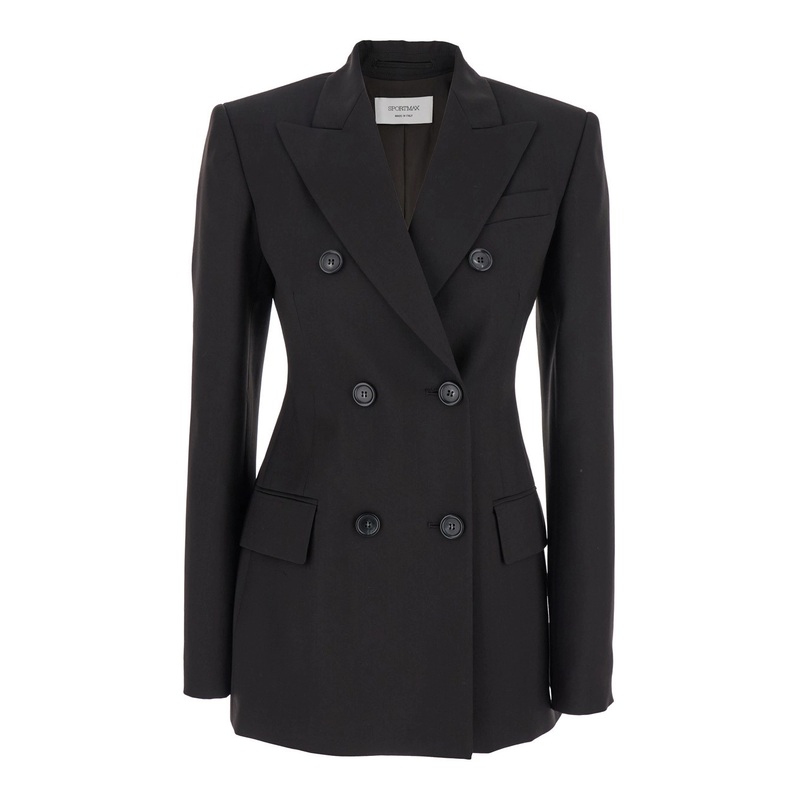 ‘Adamo’ Brown Bouble-Breasted Jacket with Peak Revers in Wool Woman