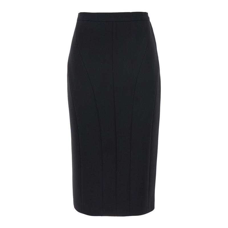 ‘Alcool’ Black Skirt with Rear Single Slit and Rear Zip Closure in Cotton Blend Woman