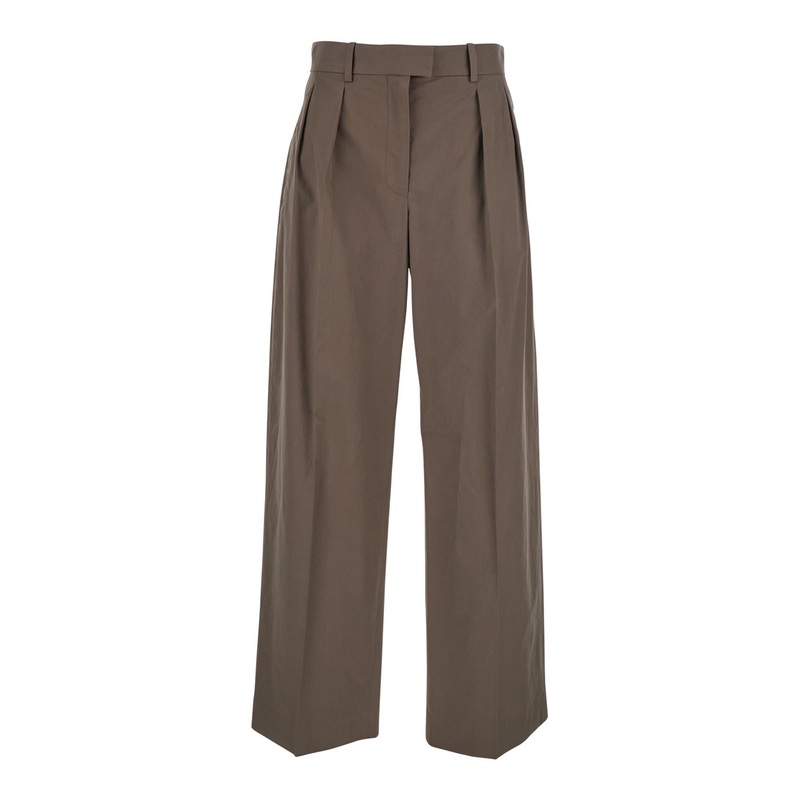 ‘Alfidis’ Brown Pants with Belt Loops and Wide Leg in Cotton Woman