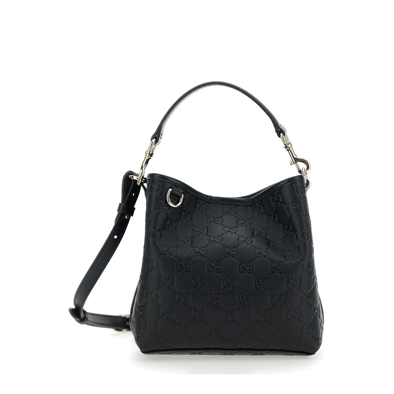 ‘Arabella’ Black Shoulder Bag with All-Over GG Embroidery and Adjustable and Removable Shoulder Strap in Leather Woman