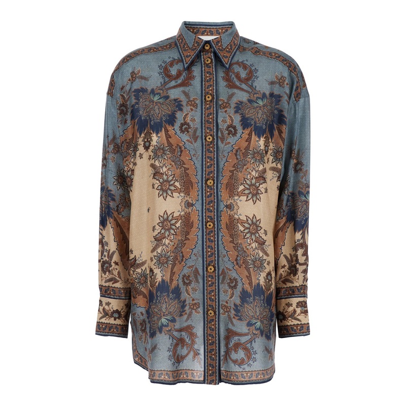‘Ascension’ Multicolor Shirt with Classic Collar and All-Over Print in Silk Woman