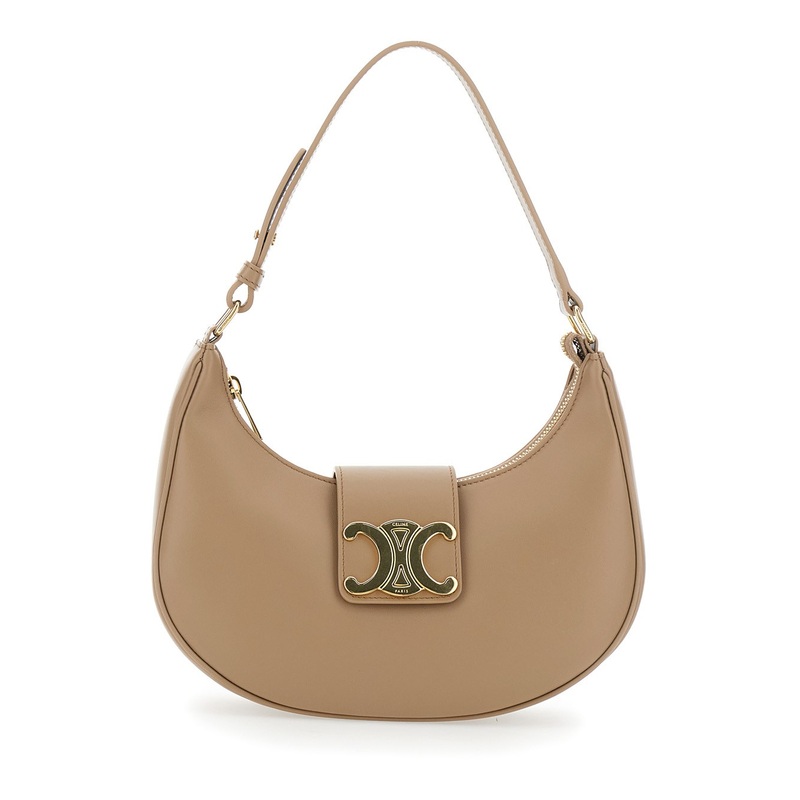 ‘Ava Triomphe’ Beige Shoulder Bag with Logo Detail in Smooth Leather Woman