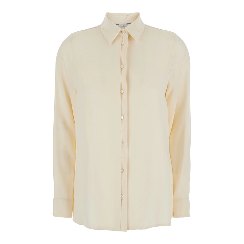 ‘Avion’ White Shirt with Classic Collar in Silk Stretch Woman