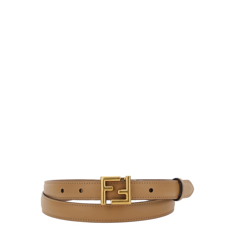 Beige Belt with FF Buckle Closure in Leather Woman