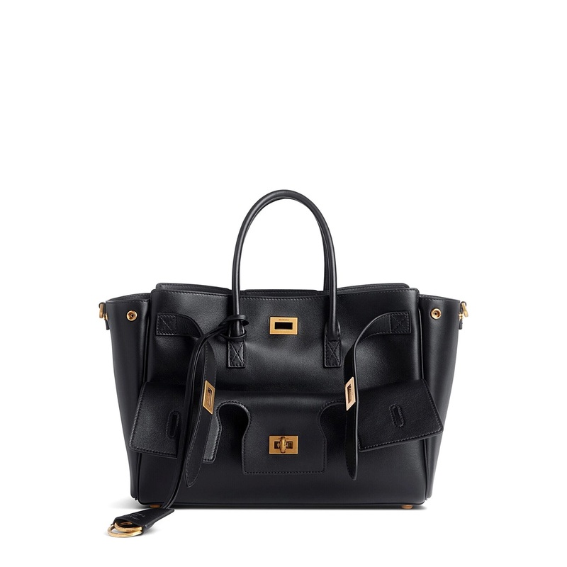 ‘Bel Air’ Black Handbag with Adjustable and Removable Shoulder Strap and Turn-Lock Closure in Leather Woman