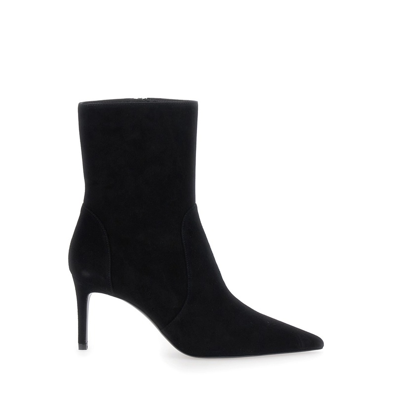 Black Ankle Boots with Stiletto Heel and Zip Closure on the Side in Suede Woman