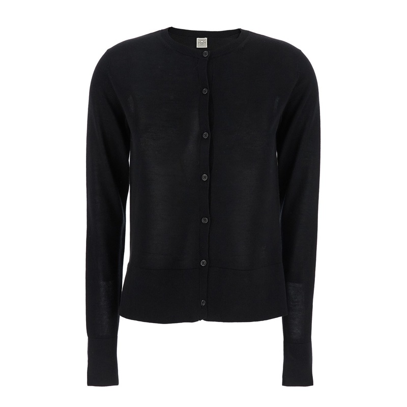 Black Crewneck Cardigan with Logo Detail on the Front in Tech Fabric Stretch Woman