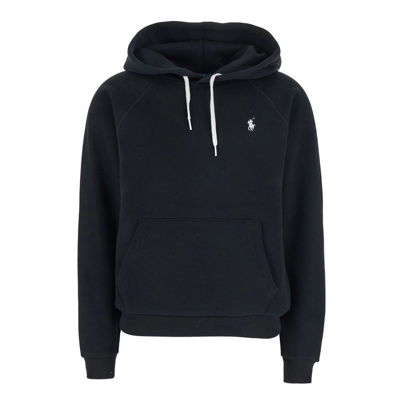 Black Hoodie with Drawstring Hood and Pony Embroidery on the Front in Cotton Blend Woman
