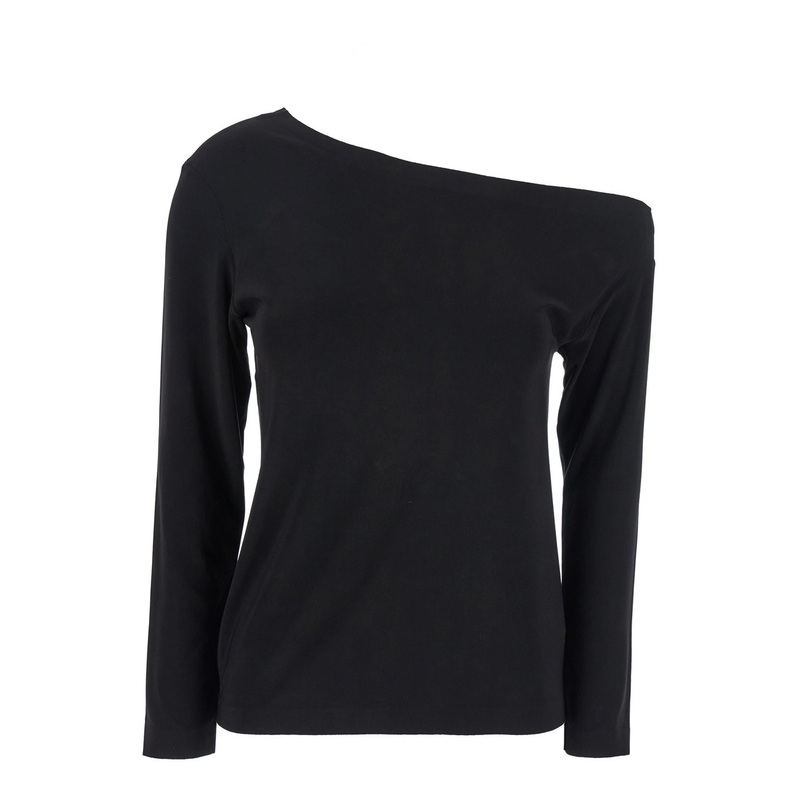 Black Off-Shoulder Top in Tech Fabric Stretch Woman