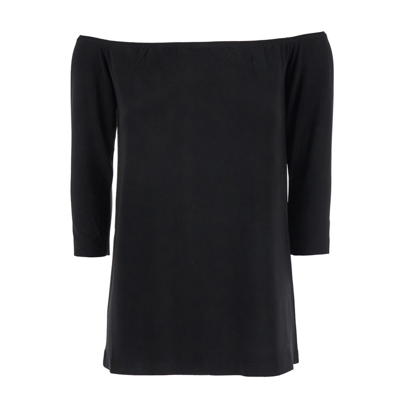 Black Off-Shoulder Top with Boat Neckline in Tech Fabric Stretch Woman