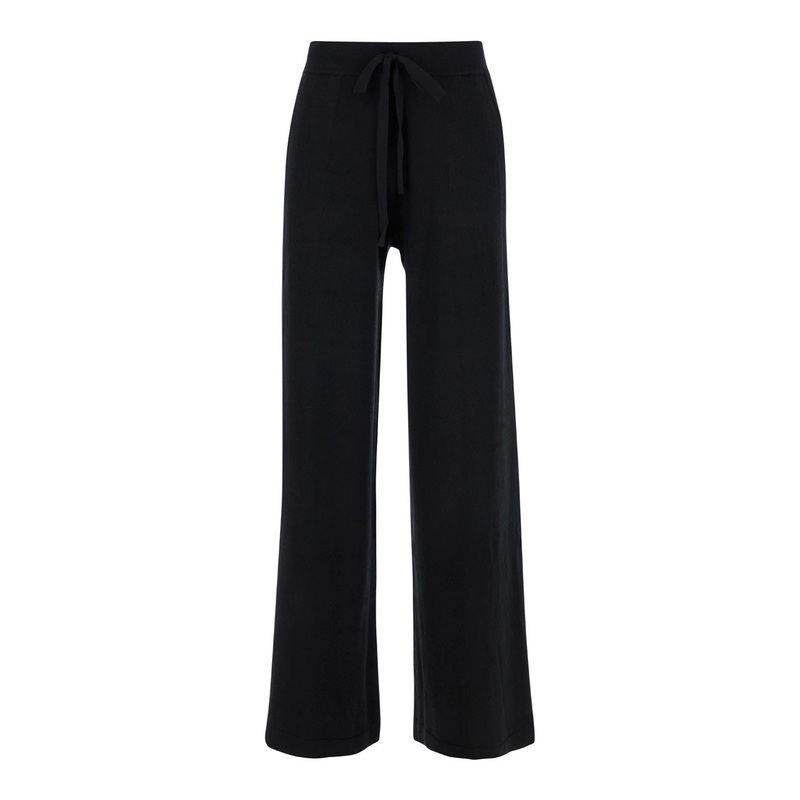 Black Relaxed Pants with Drawstring in Fabric Woman