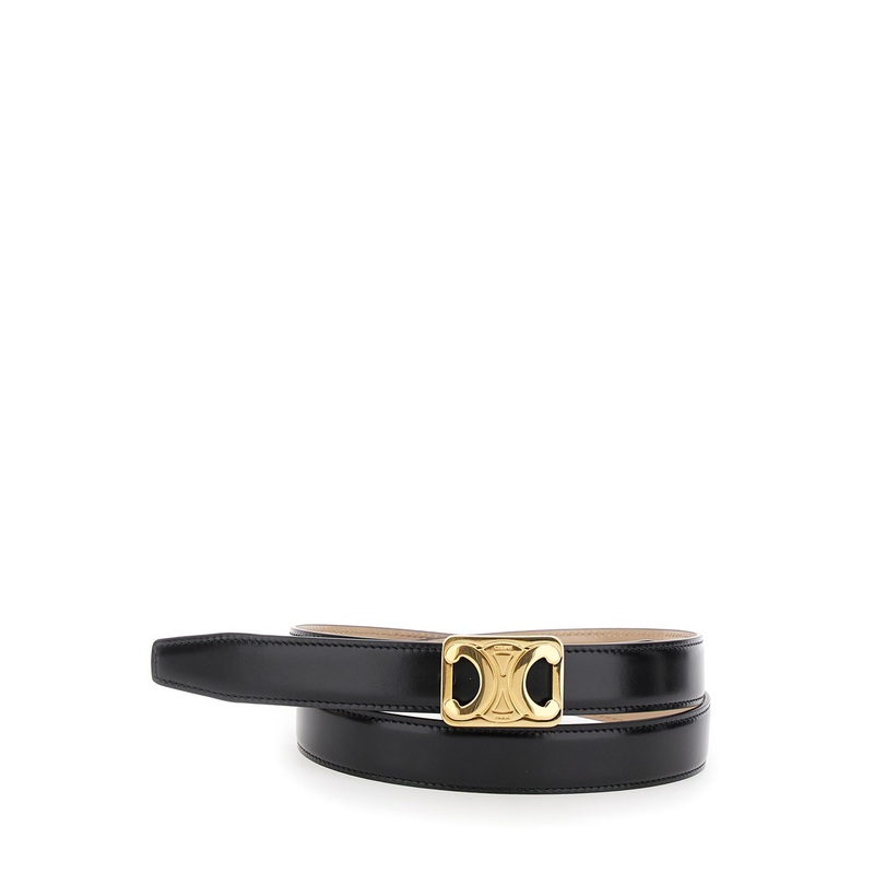 Black Reversible Belt with Triomphe Buckle in Leather Woman