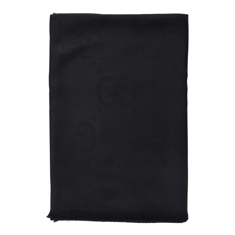 Black Scarf with GG All-Over Motif in Wool Woman