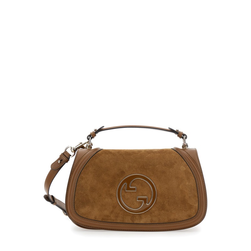 ‘Blondie’ Brown Handbag with GG Logo Plaque on the Front in Suede Woman