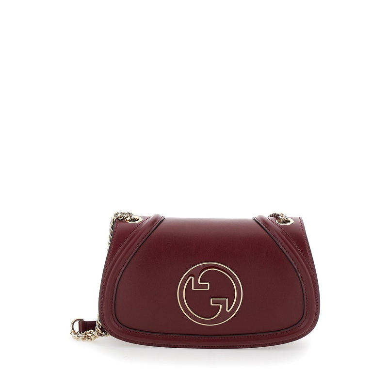 ‘Blondie Small’ Red Handbag with Metallic GG Crossover on the Front and Chain Shoulder Strap in Leather Woman