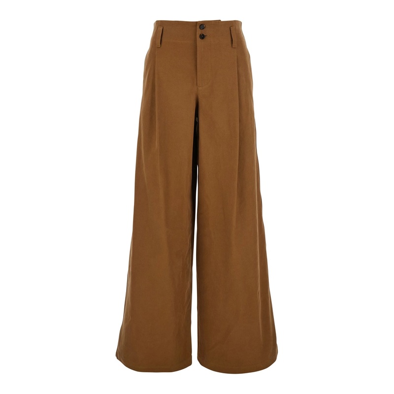 Brown Pants with Belt Loops and Wide Leg in Cotton Woman