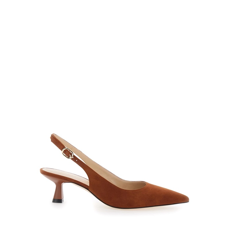 Brown Slingback Pumps with Medium Sculpted Heel in Suede Woman