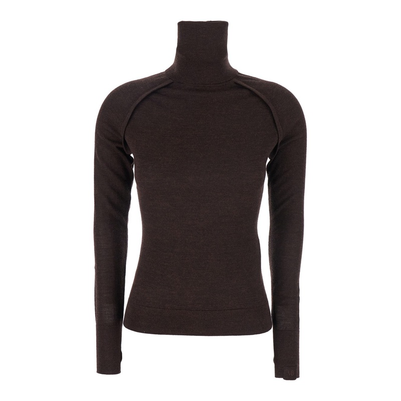 Brown Turtleneck Sweater with Logo Patch on the Sleeve in Cotton Blend Woman
