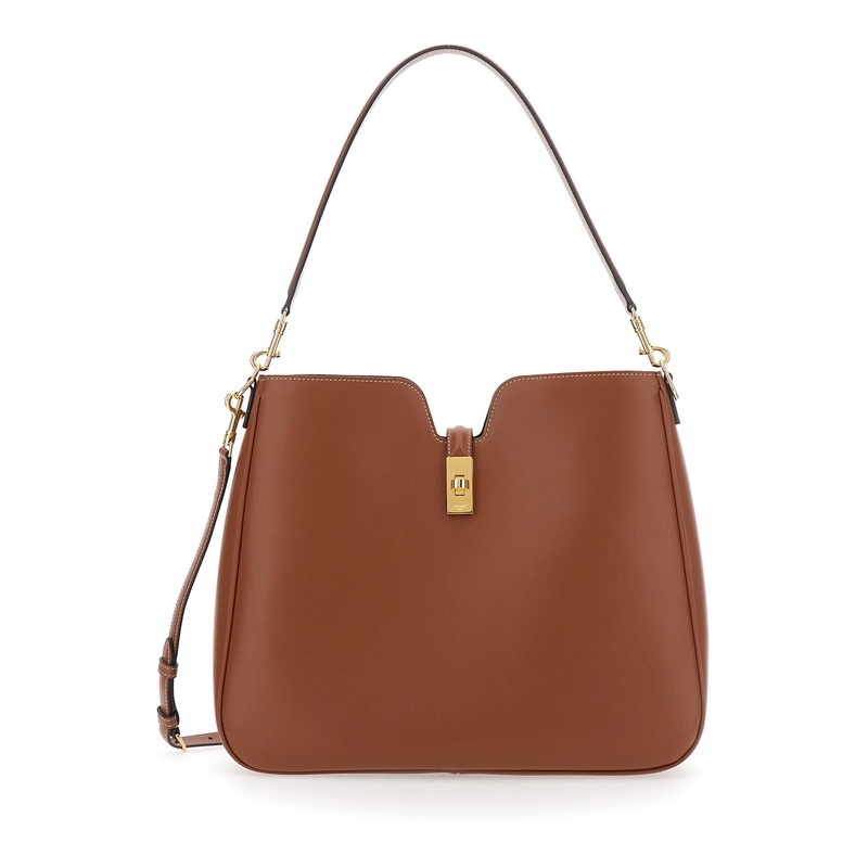 ‘Camille’ Brown Medium Shoulder Bag with Two Adjustable Shoulder Straps in Leather Woman