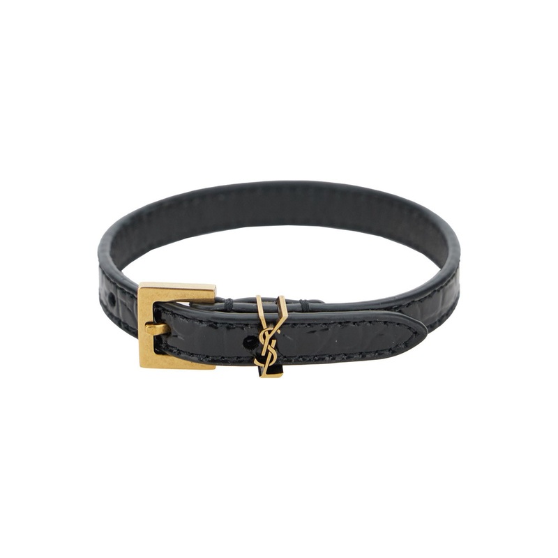 ‘Cassandre’ Black Belt Bracelet in Croco Printed Leather Woman