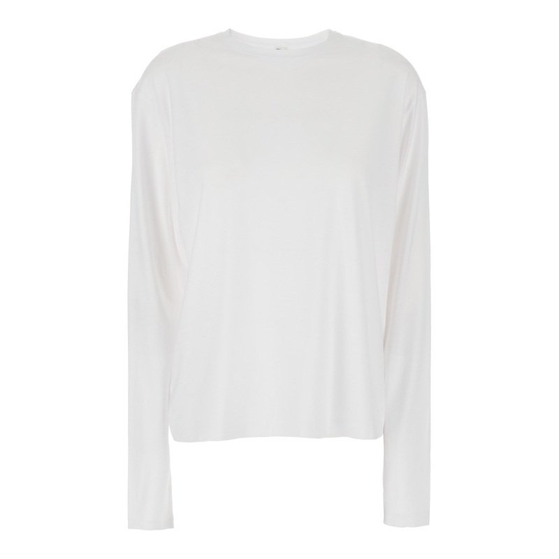 ‘Classic’ White T-Shirt with Long Sleeves in Cotton Blend Woman