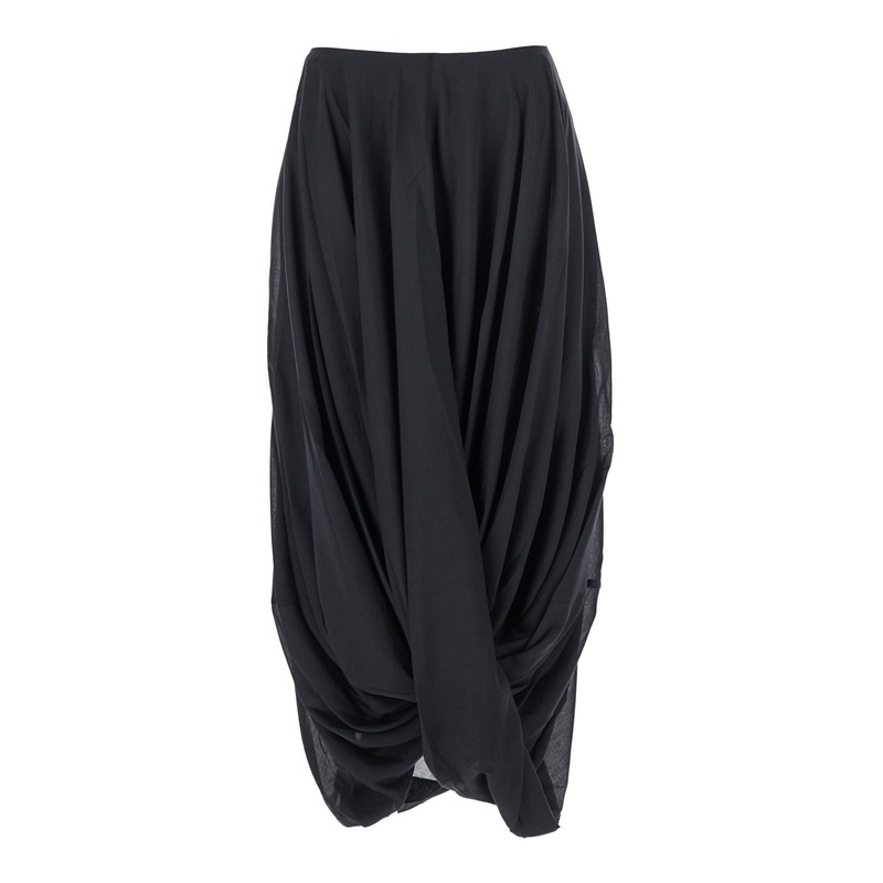 ‘Cocoon’ Black Skirt with Asymmetric Hem and Draped Design in Cotton Blend Woman