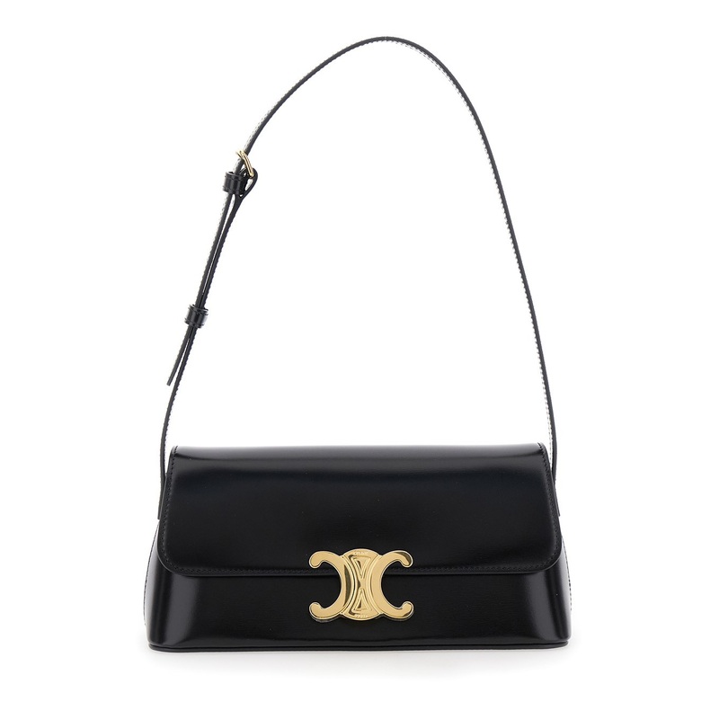 ‘Diane’ Black Shoulder Bag with Adjustable Shoulder Strap and Triomphe Plaque on the Front in Leather Woman