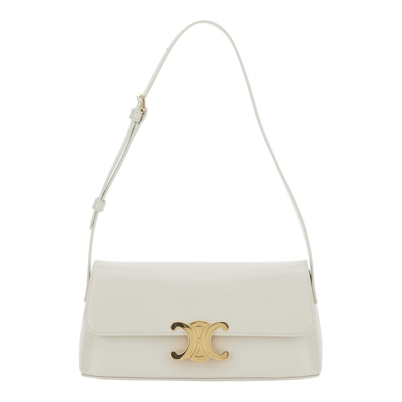‘Diane’ White Shoulder Bag with Adjustable Shoulder Strap and Triomphe Plaque on the Front in Leather Woman