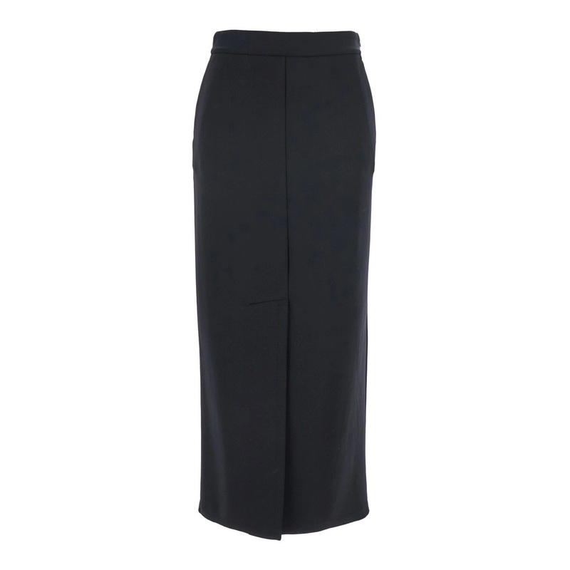 ‘Elea’ Black Skirt with Side Zip Closure and Front and Rear Slit in Tech Fabric Woman