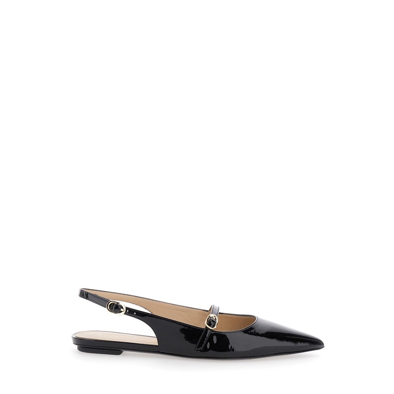 ‘Emilia’ Black Slingback Sandals with Adjustable Strap Closure in Patent Leather Woman