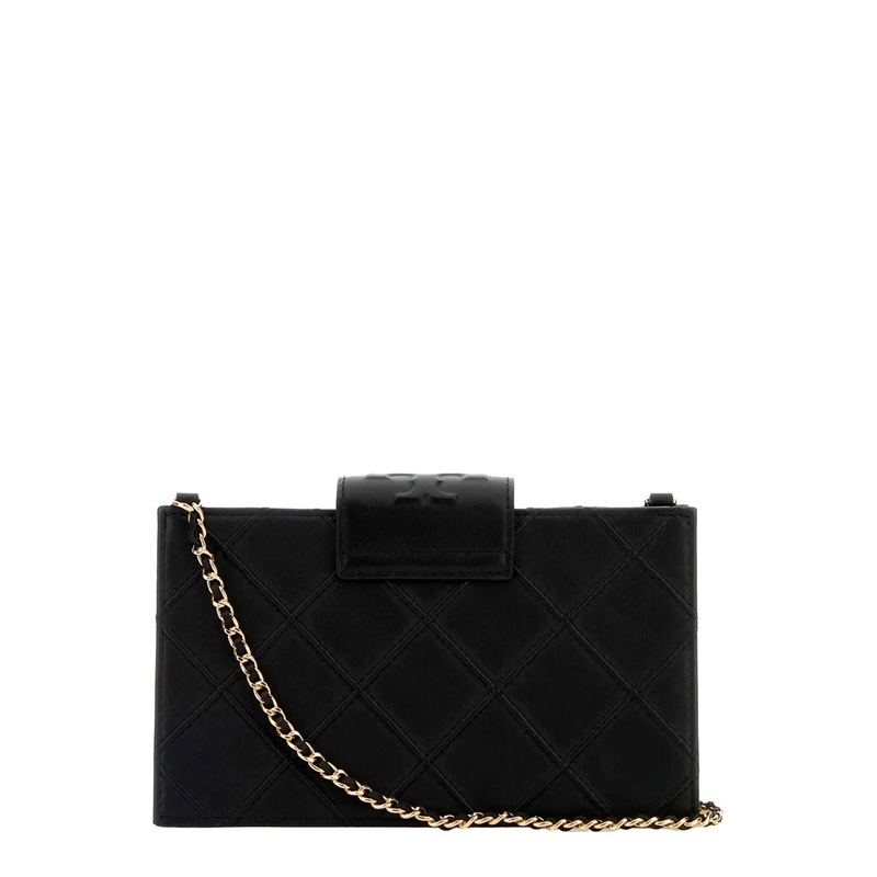 ‘Fleming’ Black Diamond Quilted Mini Crossbody Bag with Chain-Link Shoulder Strap in Leather Woman