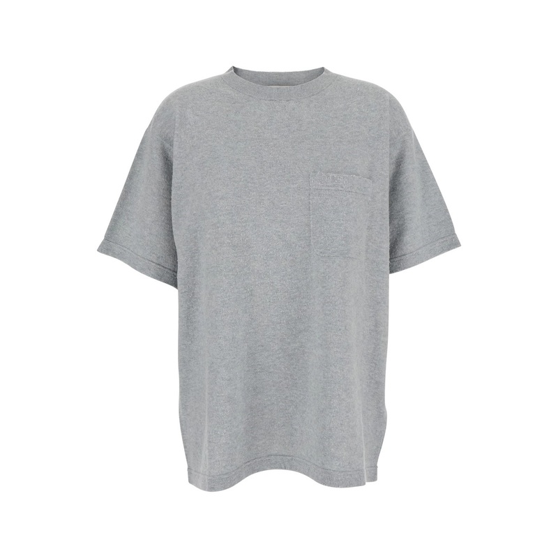 Grey Crewneck T-Shirt with Patch Pocket on the Front in Cotton Woman