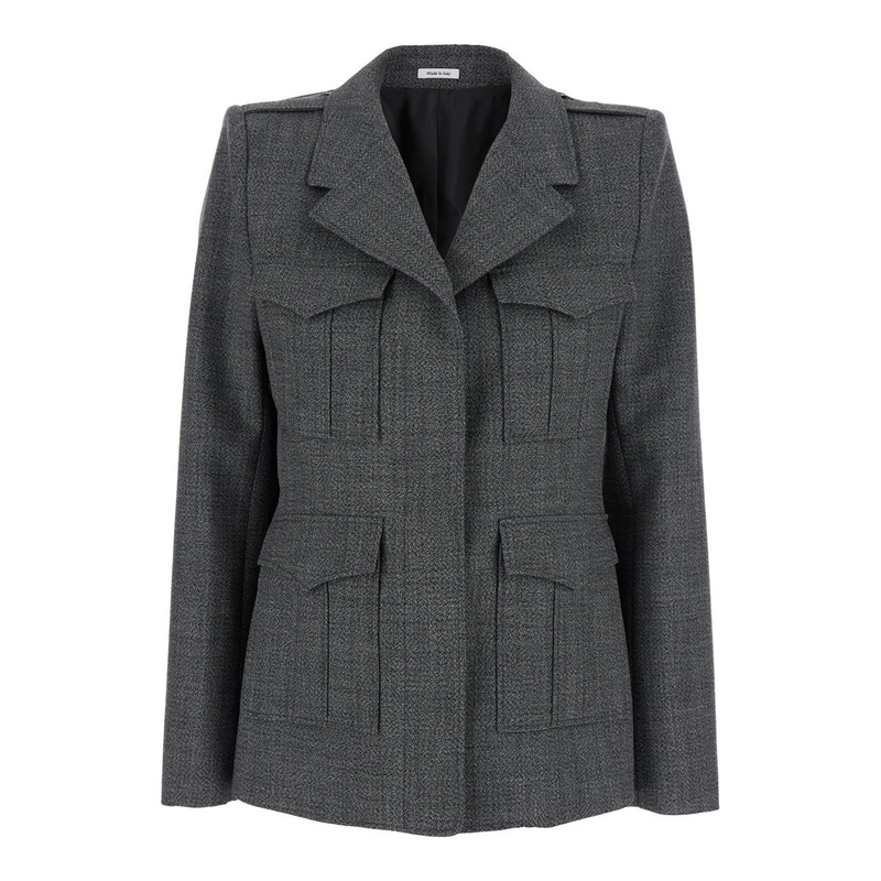 Grey Jacket with Wide Notched Revers in Wool Woman