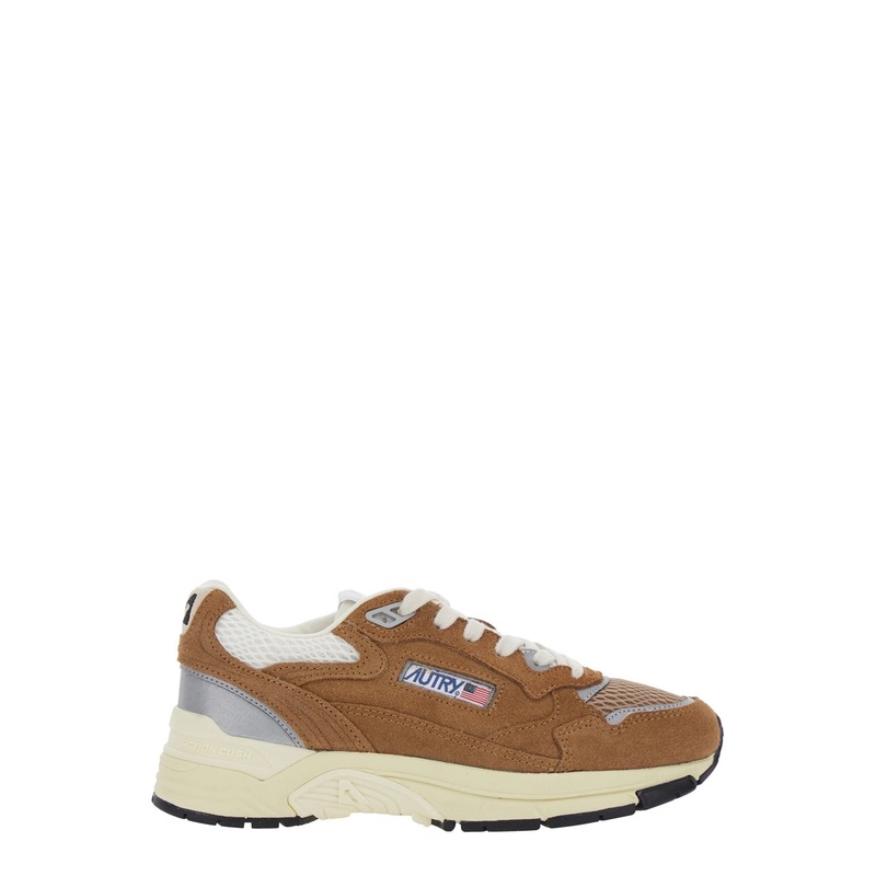 ‘Hyperway’ Beige Low Top Sneakers with Logo Patch on Side and Tongue in Suede and Mesh Woman