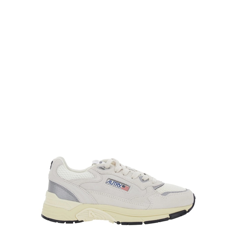 ‘Hyperway’ White Low Top Sneakers with Logo Patch on Side and Tongue in Suede and Mesh Woman