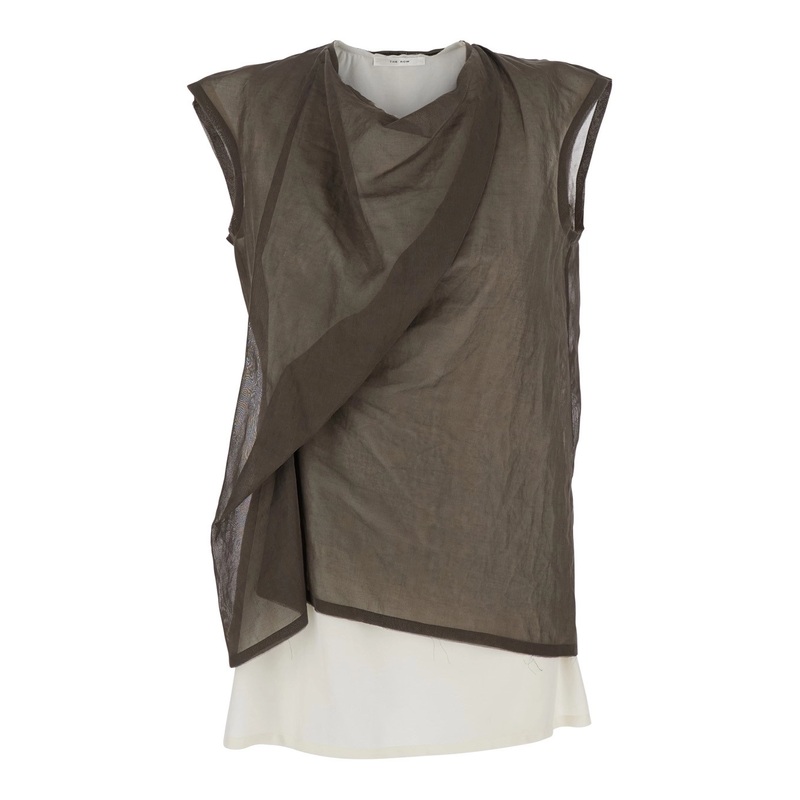 ‘Inawa’ Brown Sleeveless Top with Layered and Semi Sheer Design in Cotton Woman