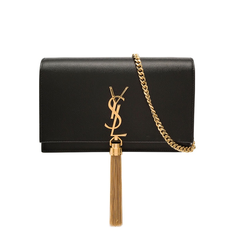 ‘Kate’ Black Clutch with Cassandre and Tassel Detail in Grain de Poudre Leather Woman