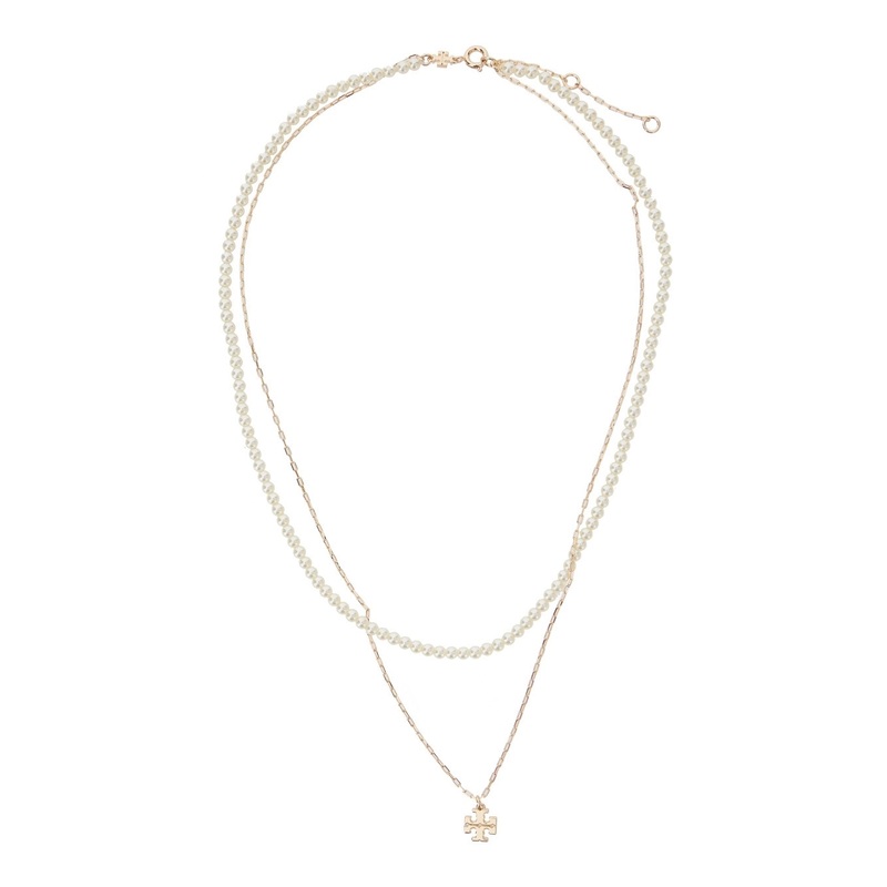 ‘Kira’ Layered Necklace with Double T Pendant in Brass Blend Woman