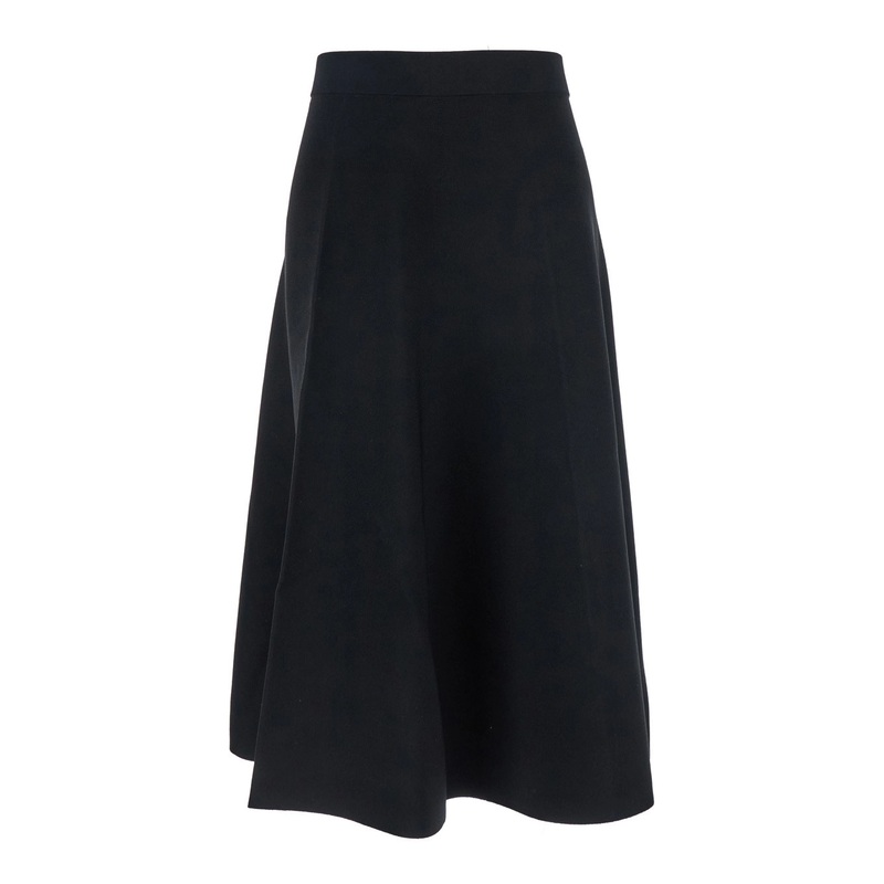 ‘Lazio’ Black Midi Skirt with Elastic High Waist and Flared Design in Tech Fabric Woman