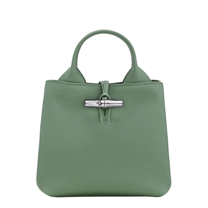 ‘Le Roseau’ Green Small Handbag with Adjustable and Removable Shoulder Strap in Leather Woman