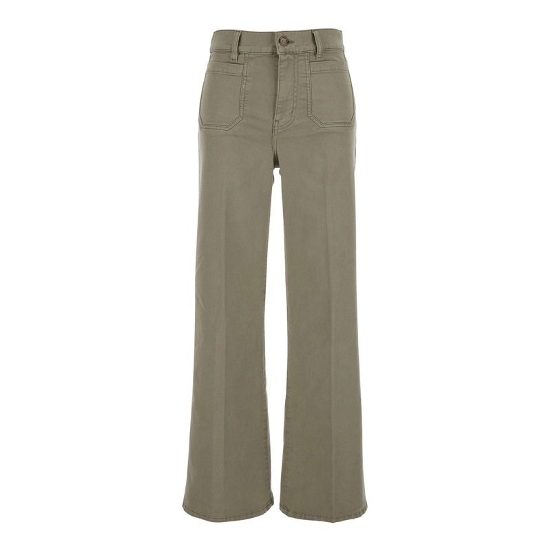 ‘Le Slim Palazzo’ Green Jeans with Belt Loops and Wide Leg in Denim Woman