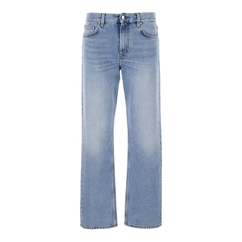 Light Blue Jeans with Belt Loops and Logo Patch on the Rear in Denim Woman