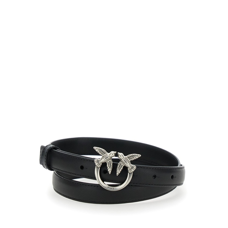 ‘Love Berry’ Black Belt with Love Birds Diamond Cut Buckle in Leather Woman
