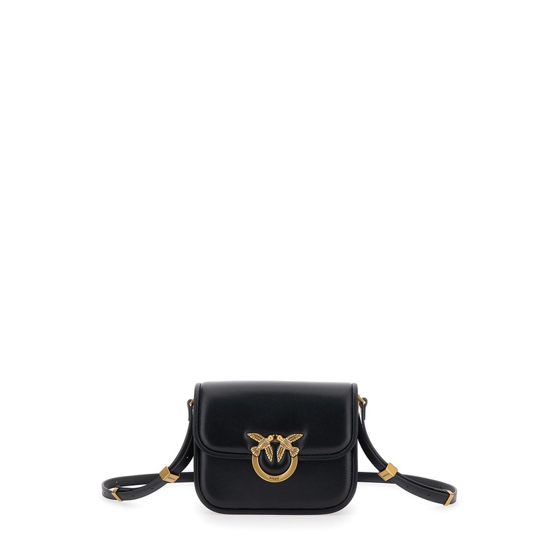 ‘Love Box’ Black Crossbody Bag with Love Birds Plaque on the Front in Leather Woman