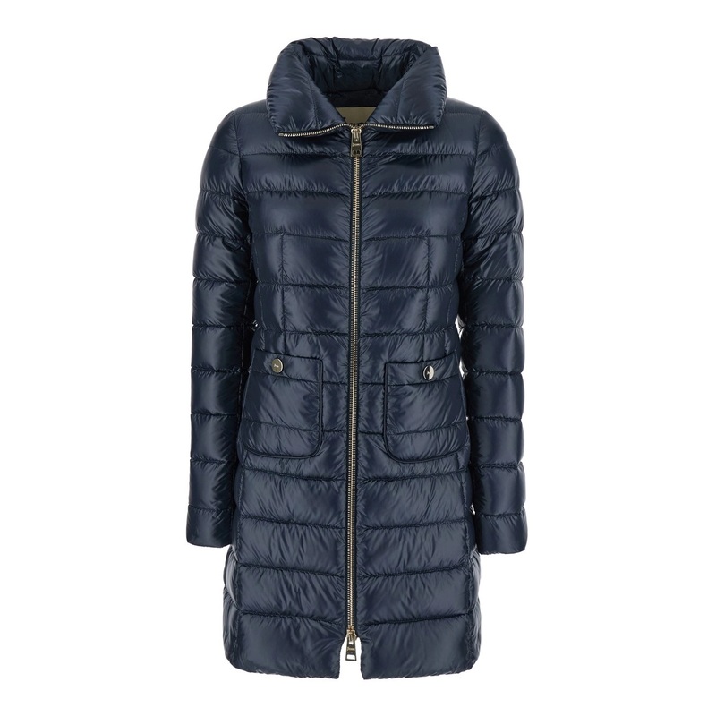 ‘Maria’ Blue Down Jacket with Front Zip Closure and Two Front Patch Pockets in Tech Fabric Woman