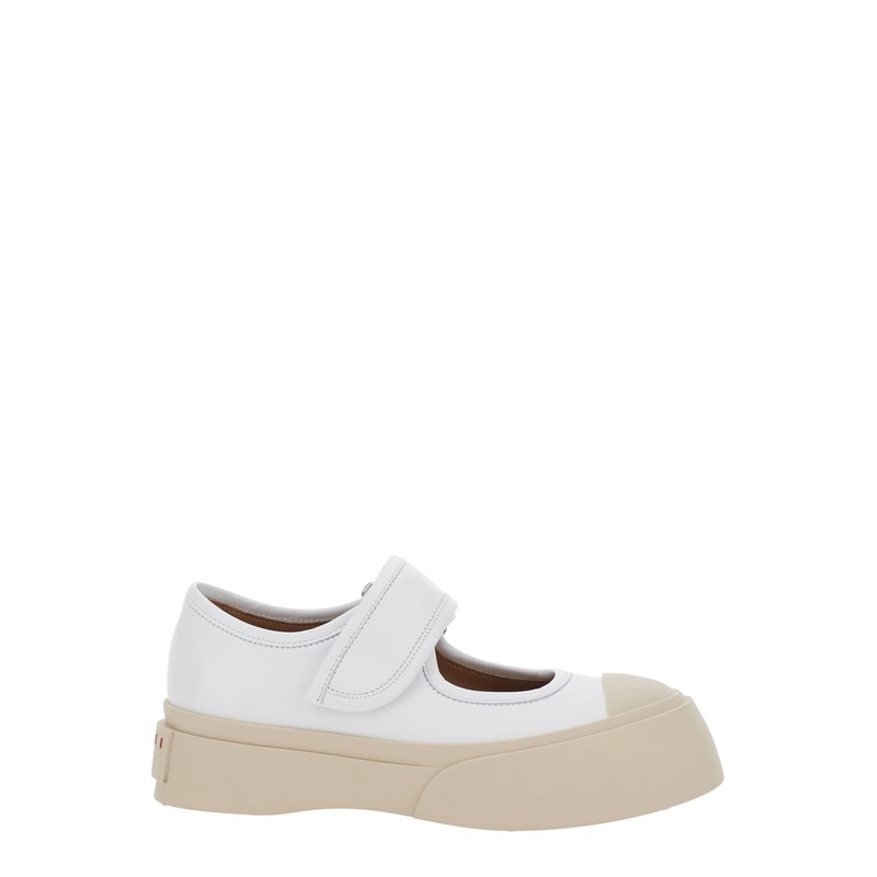 ‘Mary Jane’ White Sandals with Touch-Strap Closure and Logo Patch on the Rear in Leather Woman