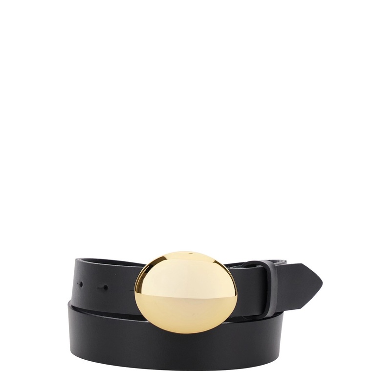 ‘Mindy’ Black Belt with Plaque on the Front in Leather Woman